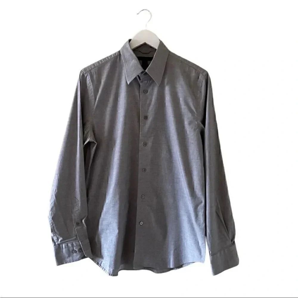 Express Designs Studio Button Down Cotton Gray Modern Fit Stretch Shirt 15 1/2